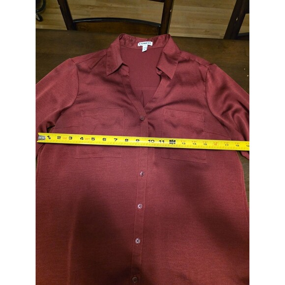 Express Portofino Blouse Button Down Roll Tab Long Sleeve Shirt M Career Red - Picture 8 of 8